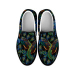 Embroidery Peacock Pattern Print Black Slip On Shoes