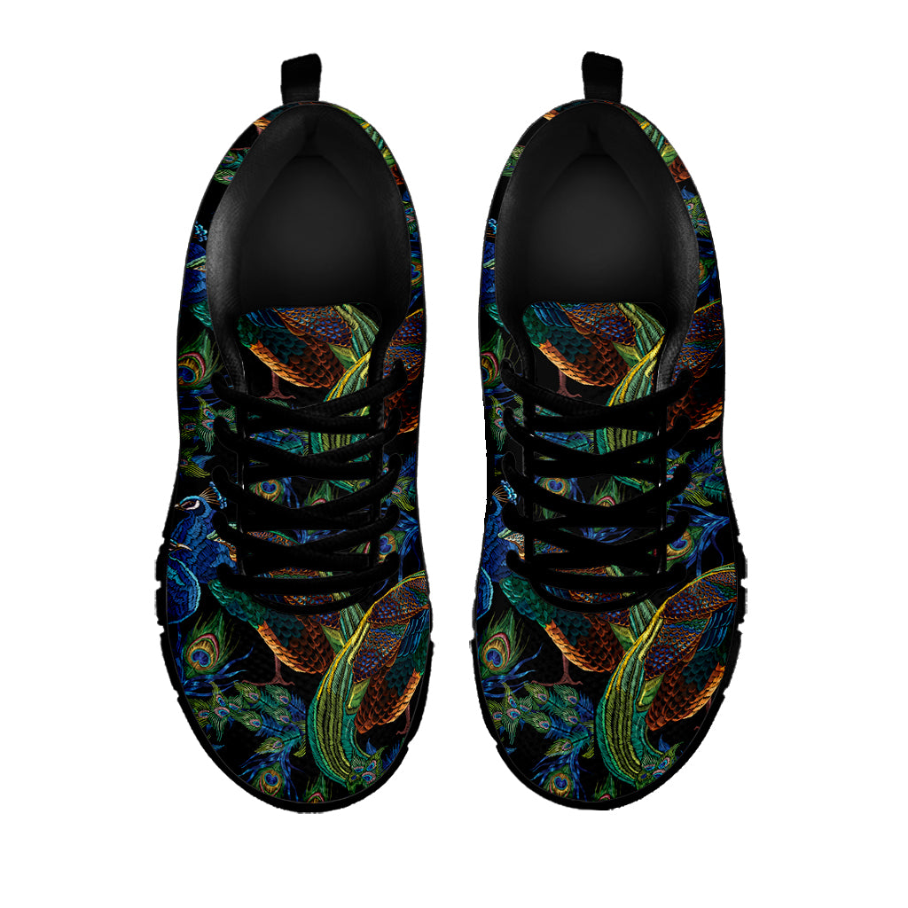 Embroidery Peacock Pattern Print Black Sneakers