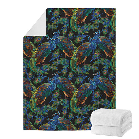 Embroidery Peacock Pattern Print Blanket
