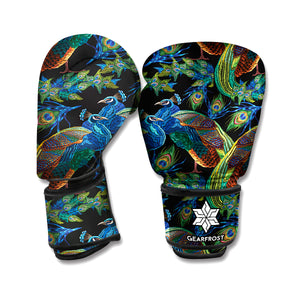 Embroidery Peacock Pattern Print Boxing Gloves