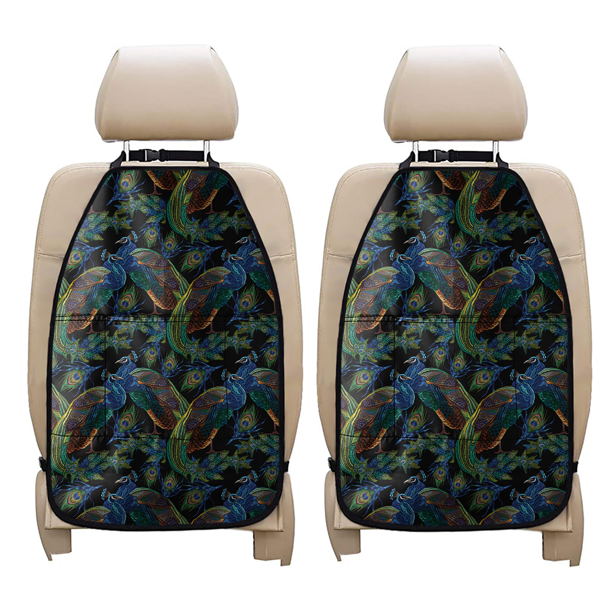 Embroidery Peacock Pattern Print Car Seat Organizers