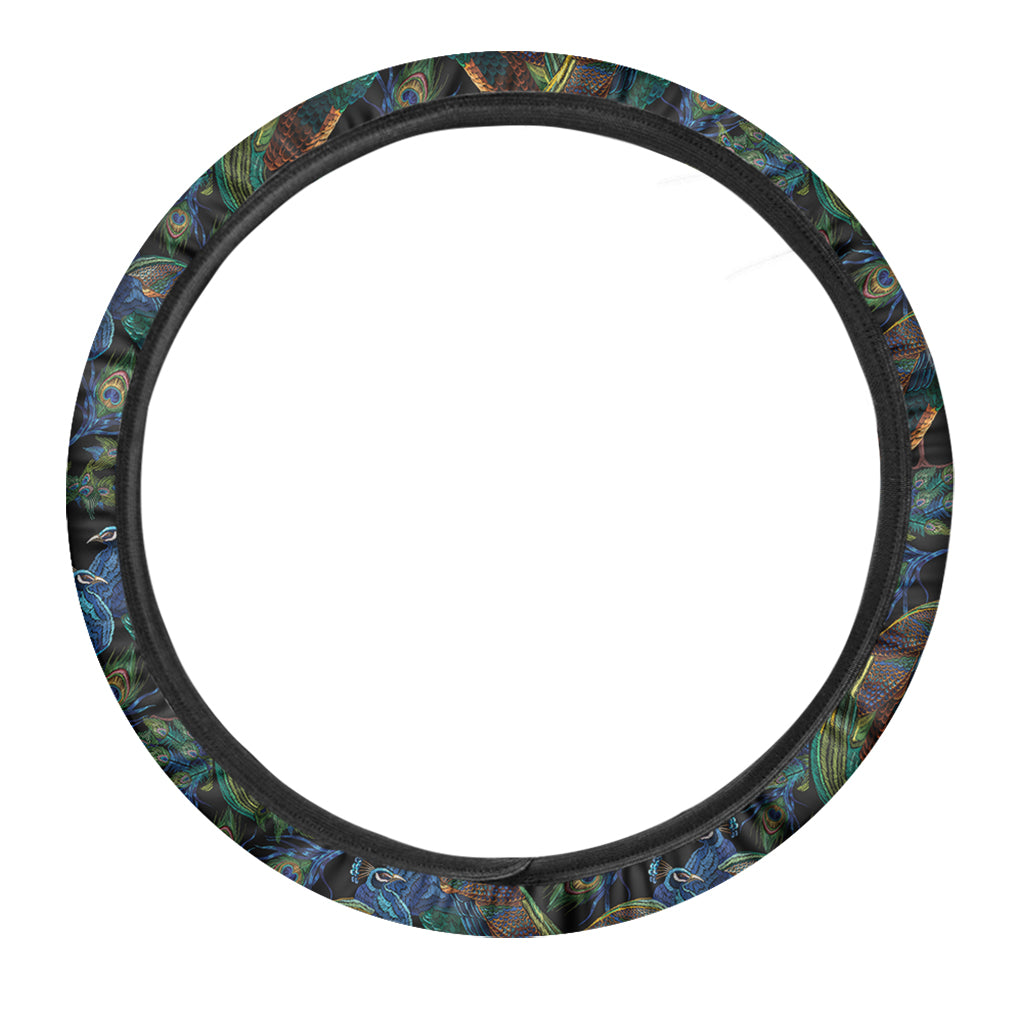 Embroidery Peacock Pattern Print Car Steering Wheel Cover