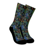 Embroidery Peacock Pattern Print Crew Socks