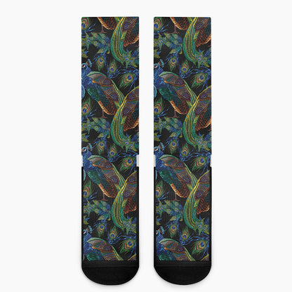 Embroidery Peacock Pattern Print Crew Socks