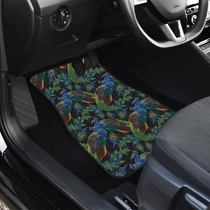 Embroidery Peacock Pattern Print Front and Back Car Floor Mats