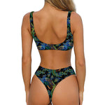 Embroidery Peacock Pattern Print Front Bow Tie Bikini
