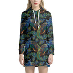 Embroidery Peacock Pattern Print Hoodie Dress