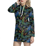 Embroidery Peacock Pattern Print Hoodie Dress