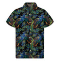 Embroidery Peacock Pattern Print Men's Short Sleeve Shirt