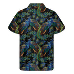 Embroidery Peacock Pattern Print Men's Short Sleeve Shirt
