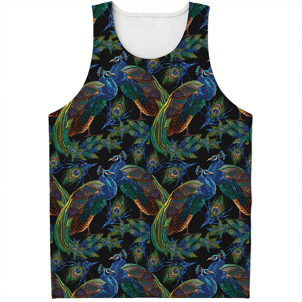Embroidery Peacock Pattern Print Men's Tank Top