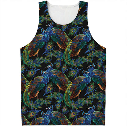 Embroidery Peacock Pattern Print Men's Tank Top