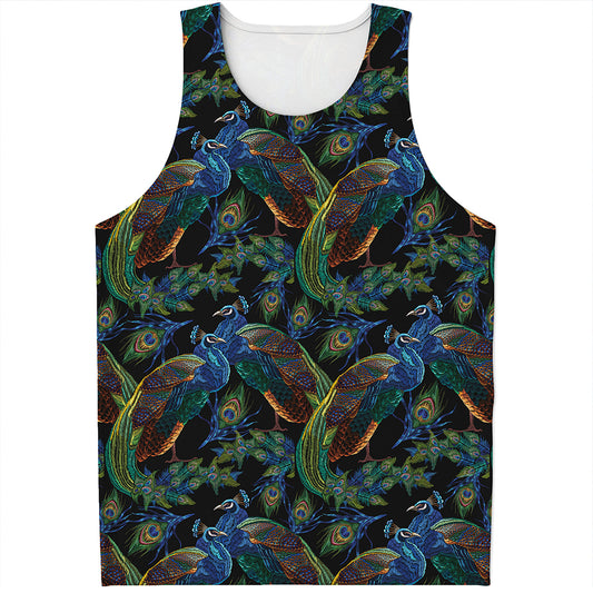 Embroidery Peacock Pattern Print Men's Tank Top