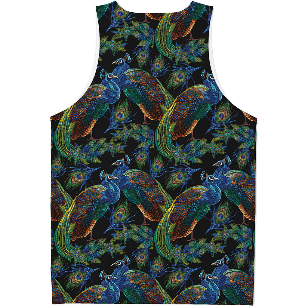 Embroidery Peacock Pattern Print Men's Tank Top