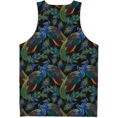 Embroidery Peacock Pattern Print Men's Tank Top