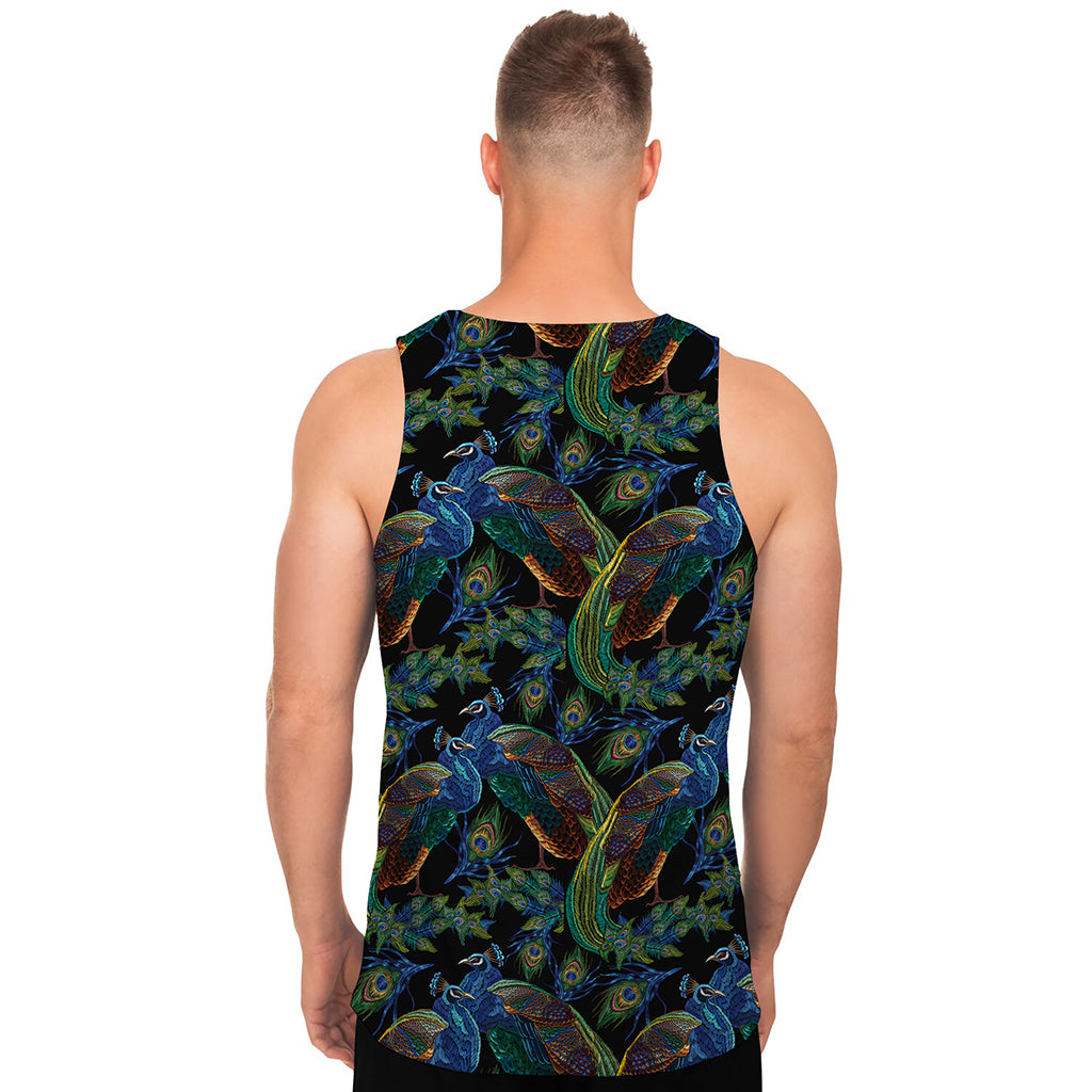 Embroidery Peacock Pattern Print Men's Tank Top