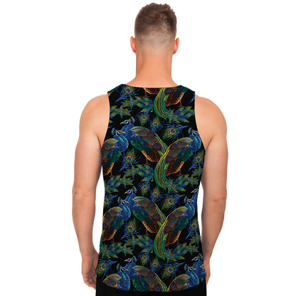 Embroidery Peacock Pattern Print Men's Tank Top