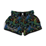 Embroidery Peacock Pattern Print Muay Thai Boxing Shorts
