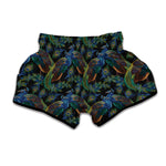 Embroidery Peacock Pattern Print Muay Thai Boxing Shorts