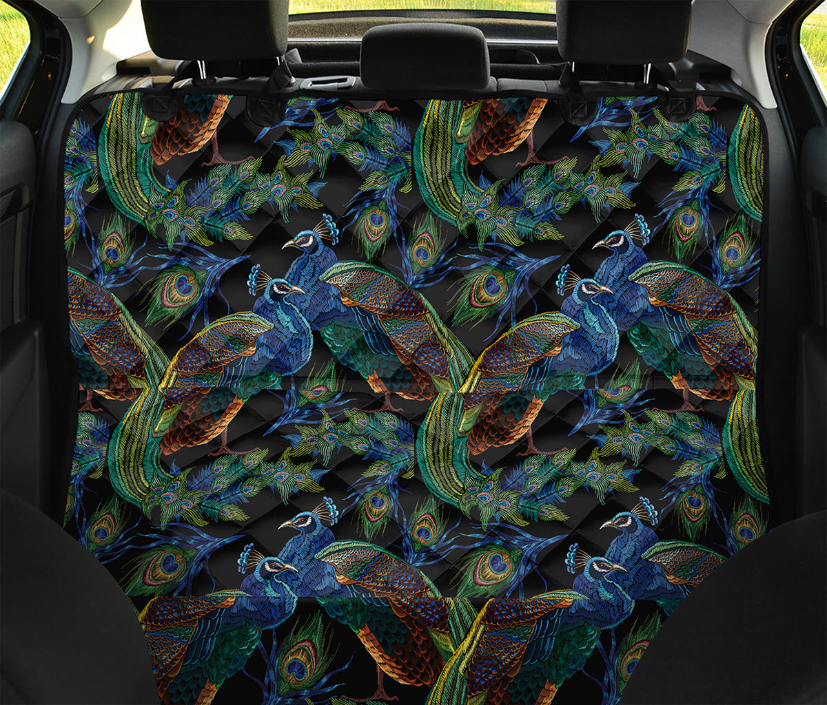Embroidery Peacock Pattern Print Pet Car Back Seat Cover