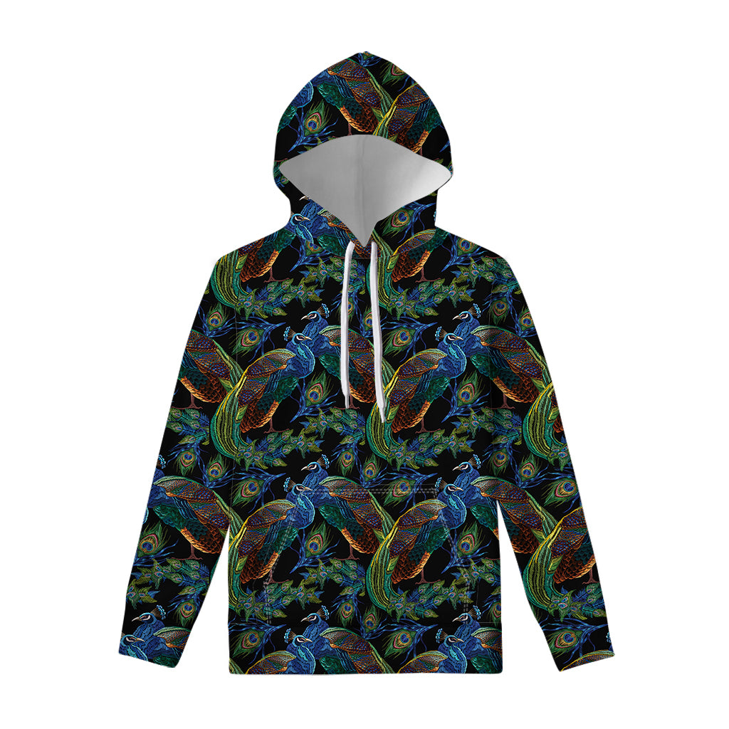 Embroidery Peacock Pattern Print Pullover Hoodie