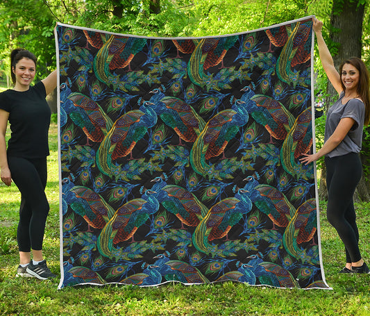 Embroidery Peacock Pattern Print Quilt