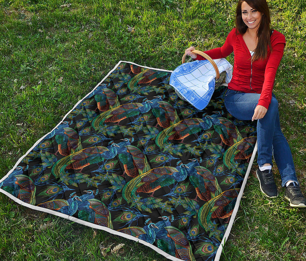 Embroidery Peacock Pattern Print Quilt
