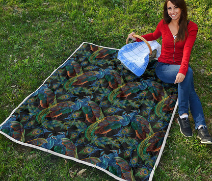 Embroidery Peacock Pattern Print Quilt