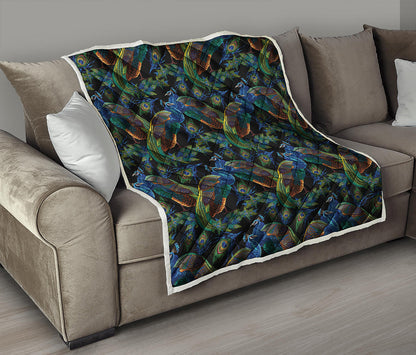 Embroidery Peacock Pattern Print Quilt