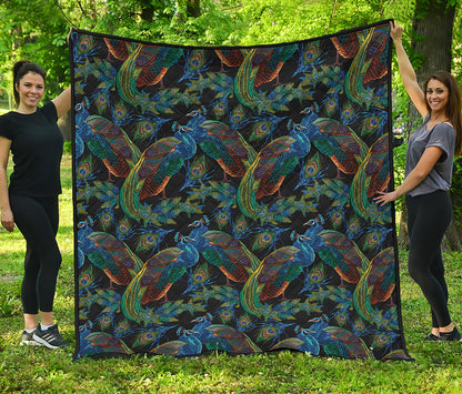 Embroidery Peacock Pattern Print Quilt