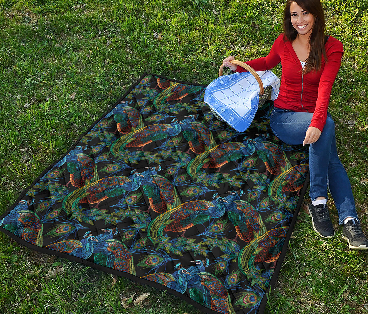 Embroidery Peacock Pattern Print Quilt