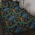 Embroidery Peacock Pattern Print Quilt Bed Set