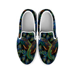 Embroidery Peacock Pattern Print White Slip On Shoes