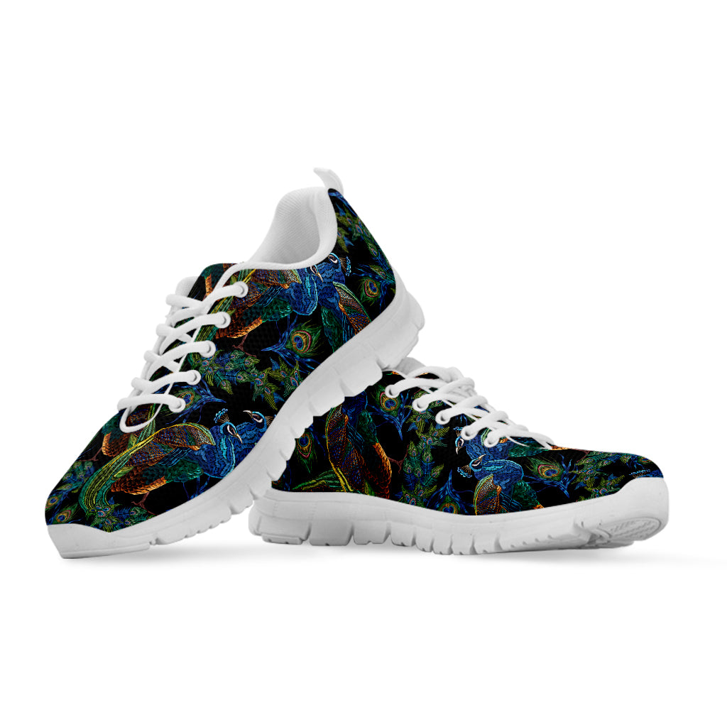 Embroidery Peacock Pattern Print White Sneakers