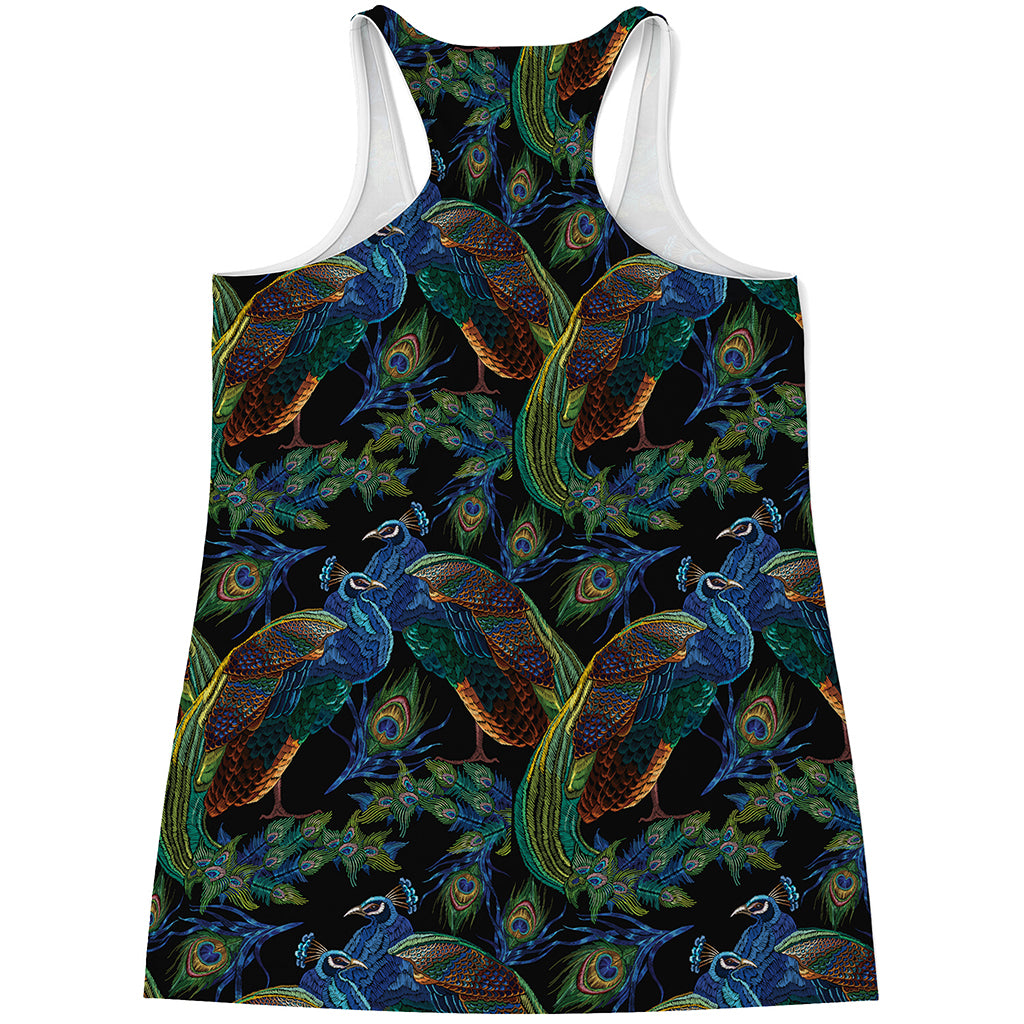 Embroidery Peacock Pattern Print Women's Racerback Tank Top