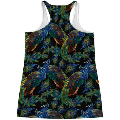 Embroidery Peacock Pattern Print Women's Racerback Tank Top