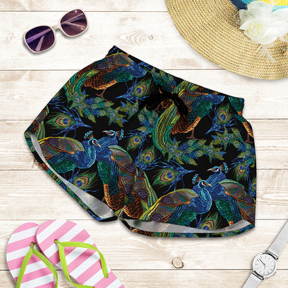 Embroidery Peacock Pattern Print Women's Shorts