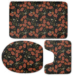 Embroidery Poppy Pattern Print 3 Piece Bath Mat Set