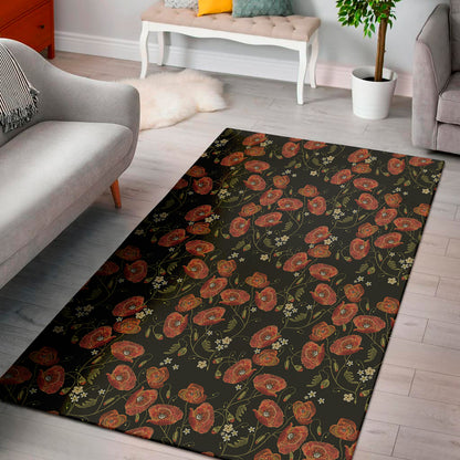 Embroidery Poppy Pattern Print Area Rug