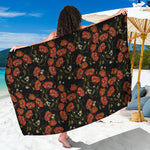 Embroidery Poppy Pattern Print Beach Sarong Wrap
