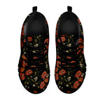 Embroidery Poppy Pattern Print Black Sneakers