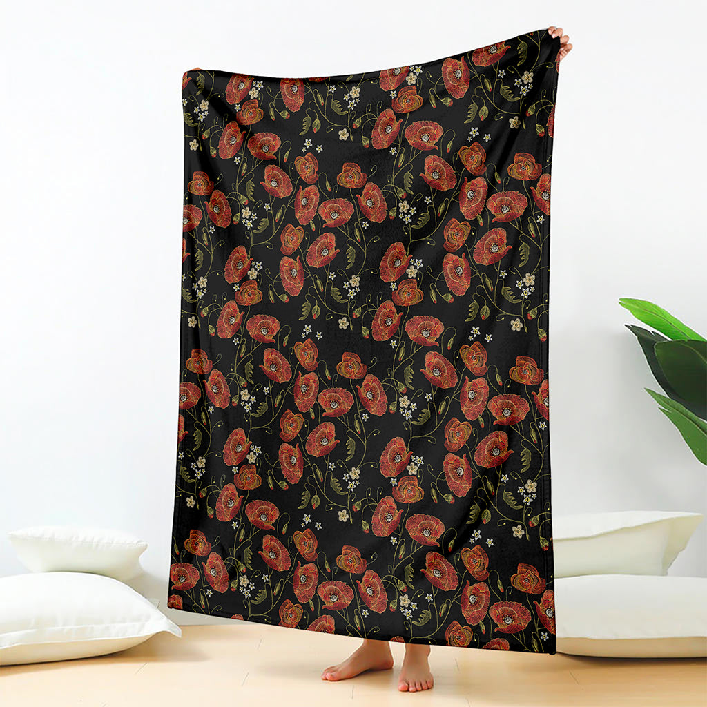 Embroidery Poppy Pattern Print Blanket