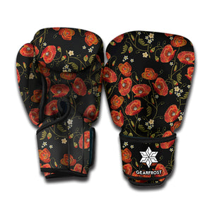 Embroidery Poppy Pattern Print Boxing Gloves