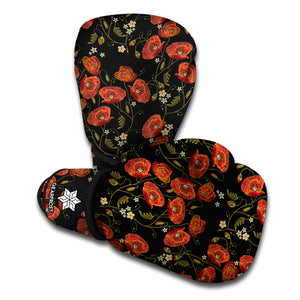 Embroidery Poppy Pattern Print Boxing Gloves