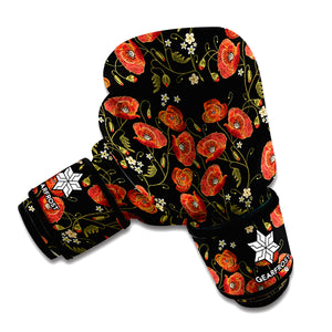 Embroidery Poppy Pattern Print Boxing Gloves