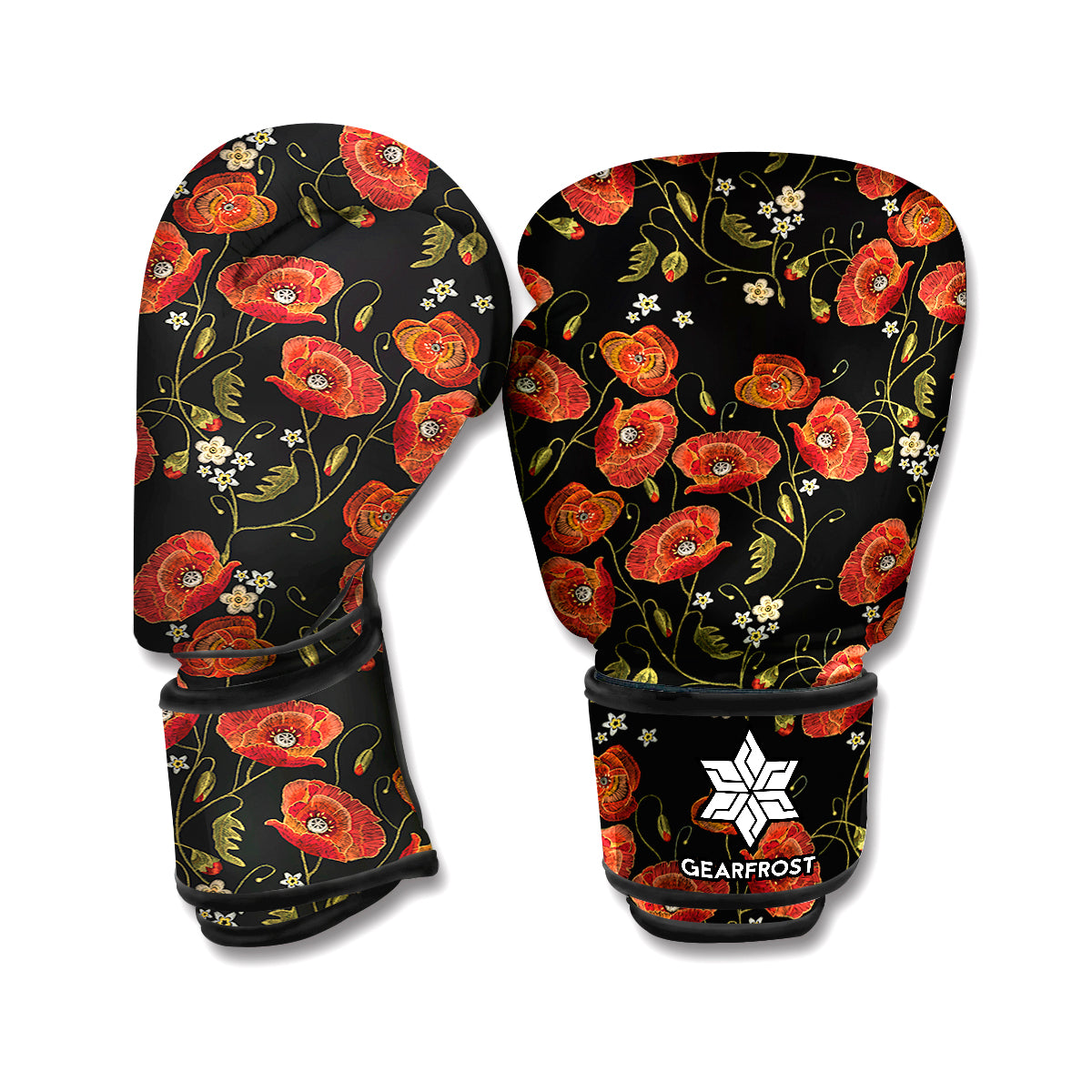 Embroidery Poppy Pattern Print Boxing Gloves