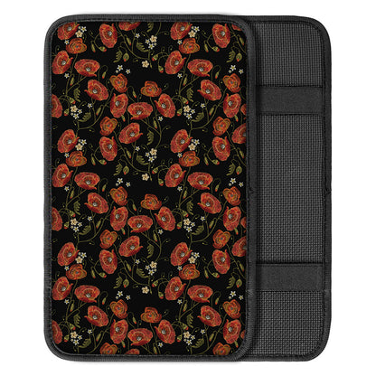 Embroidery Poppy Pattern Print Car Center Console Cover