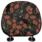 Embroidery Poppy Pattern Print Car Headrest Covers