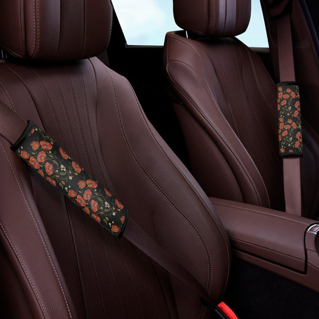 Embroidery Poppy Pattern Print Car Seat Belt Covers