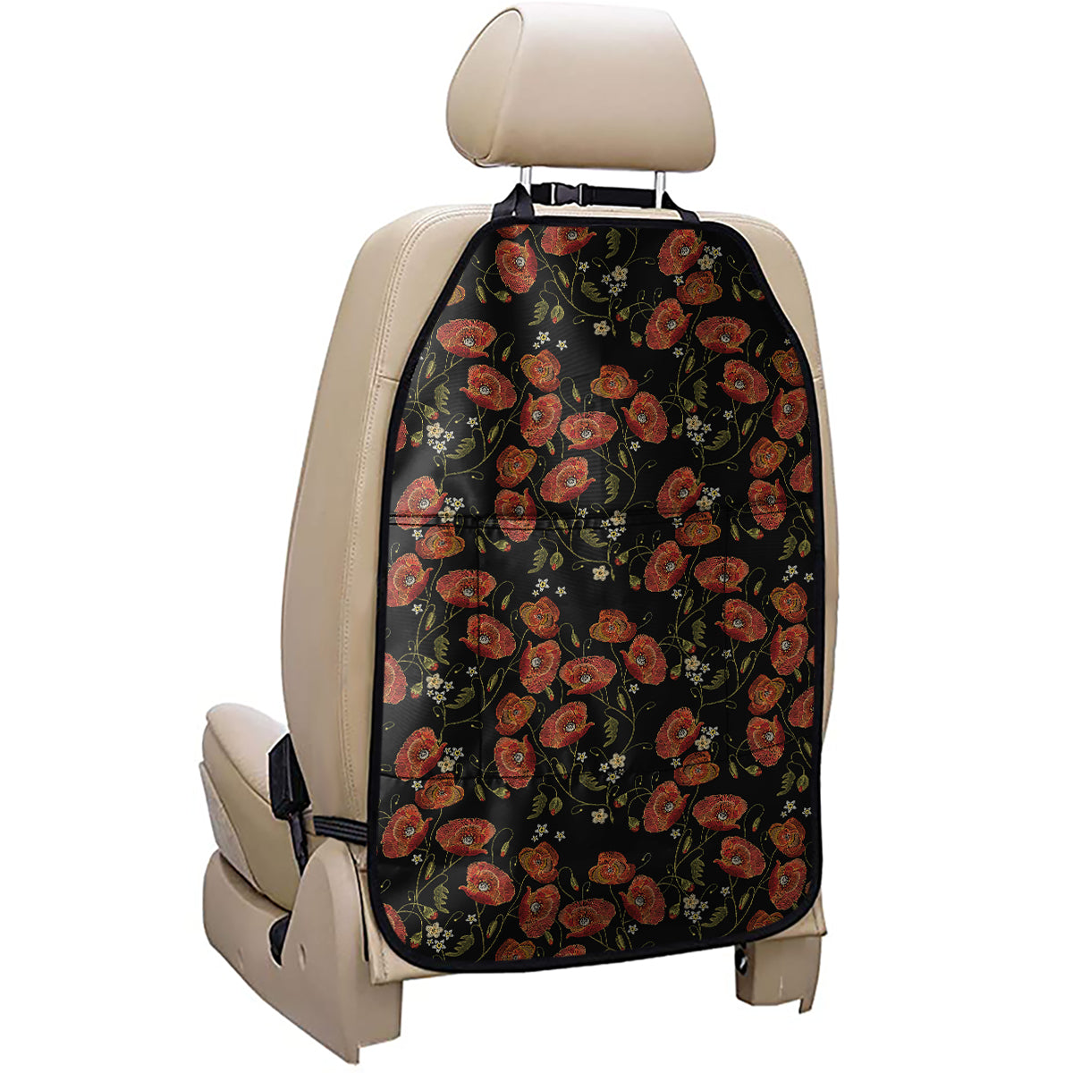 Embroidery Poppy Pattern Print Car Seat Organizers